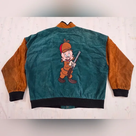 Vintage 1993 Looney Tunes Leather Suede Varsity Jacket XL - Picture 2 of 15